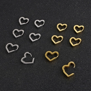 Polished heart-shaped stainless steel hoop earrings in gold and silver finishes