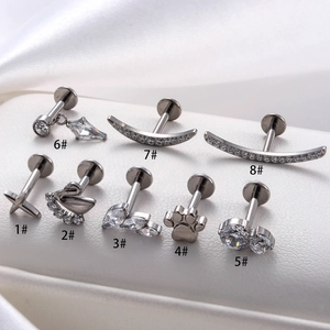 F136 titanium labret earrings with cubic zirconia in eight diverse silver styles