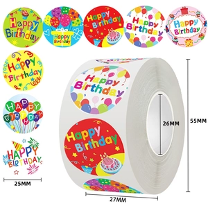 Colorful 25mm round Happy Birthday stickers roll for festive gift packaging and baking