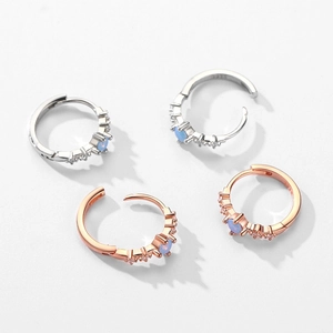 S925 sterling silver hoop earrings with blue opal and sparkling zircon accents