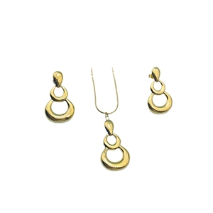 Minimalist gold stainless steel geometric hoop necklace and triple ring earrings jewelry set