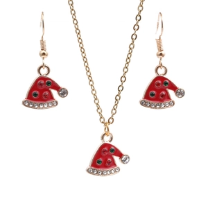 Weihnachts-Schmuckset mit roter Emaille-Nikolausmütze Halskette und Ohrringen