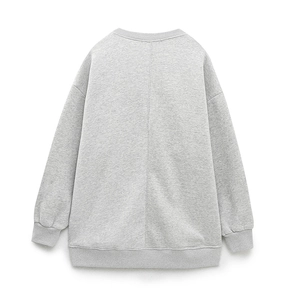 Ensemble décontracté pour femme avec sweat à manches longues gris et pantalon brodé