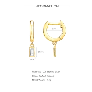 Detailed view of S925 sterling silver star drop earrings with dimensions and zircon inlay