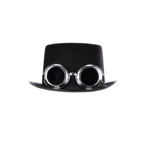Steampunk Top Hat With Goggles Black Felt Retro Industrial Halloween Cosplay Costume Party Prop For Adults