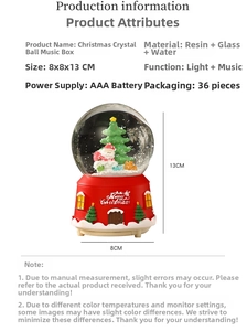 Detail of Christmas music box crystal ball with Santa and deer motifs, 8x8x13cm