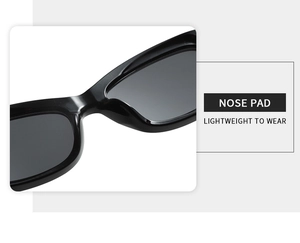 Detail of square retro sunglasses featuring lightweight nose pads for comfortable wear
