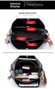Detailed view of the large capacity PU leather tote bag with functional inner compartments