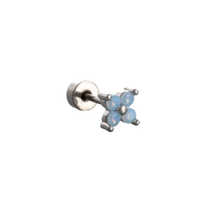 Silver flower stud earrings with blue opal stones and secure screw backs for women