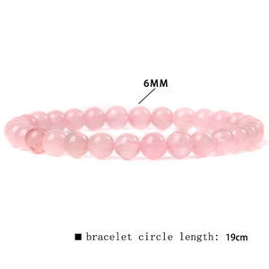 Minimalist 6mm natural pink stone bead elastic bracelet with a 19cm circle length