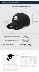 Guide des tailles détaillé pour casquette en coton avec tour de tête de 56 à 60 cm