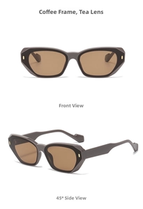 Detail of coffee frame sunglasses with brown lenses and gold stud accents