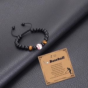 Verstellbares Baseball-Armband mit schwarzen matten Perlen, Tigerauge und Geschenkkarte