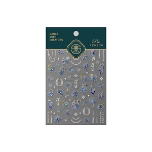 5D embossed nail art stickers with traditional blue flowers and pearl chain designs