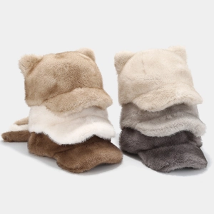 Plush baseball cap with cute cat ears in multiple neutral colors like beige and brown