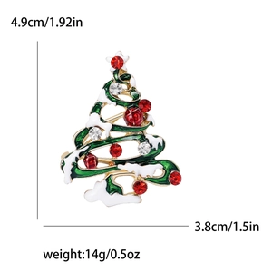 Enamel Christmas tree brooch with colorful rhinestones, size 4.9cm by 3.8cm