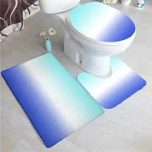 Dreiteiliges Badezimmer-Set mit blauem Farbverlauf-Teppichen und rutschfestem WC-Bezug