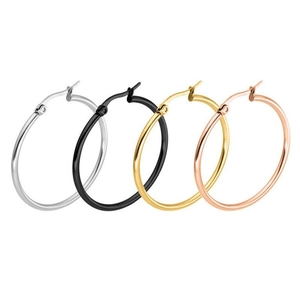 Set de pendientes de aro grandes clásicos en acero inoxidable plata, negro, oro y oro rosa