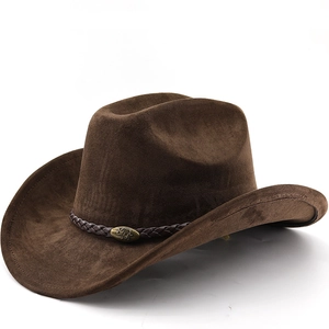 Western Cowboy Hat Suede Polyester Felt Vintage Knight Wide Brim Sun Protection Fashion For Men Women With Bull Buckle