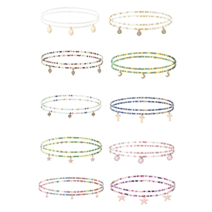Lot de chaînes de taille en perles colorées avec pendentifs papillon et smiley plage