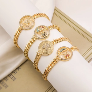 Cuban Chain Bracelet Copper Gold Plated Zircon Round Charm Butterfly Elephant Figure Leopard Hip Hop Fashion Jewelry