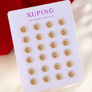 Set of 12 pairs of 24k gold plated daisy stud earrings with sparkling cubic zirconia