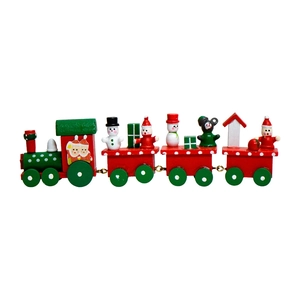 Christmas wooden train set with Santa and snowman figurines for festive holiday table decor