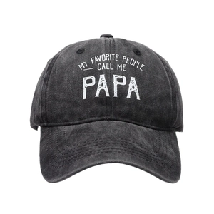 Unisex washed dark grey baseball cap featuring Papa embroidery and a vintage curved brim