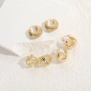 Elegant 14K gold plated geometric hoop earring set with sparkling cubic zirconia crystals
