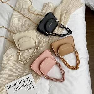 Mini Crossbody Bag PU Leather With Acrylic Resin Thick Chain And Metal Strap Flap Small Square Handbag For Women