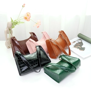 Vintage Crocodile Pattern Baguette Bag For Women PU Leather Underarm Shoulder Purse Solid Color Zipper Retro Trendy