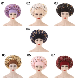 Elastic wide-band satin sleep bonnet set with colorful butterfly print in seven colors