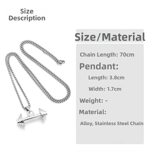 Detail view of 70cm box chain with a 3.8cm barbell dumbbell pendant for fitness lovers