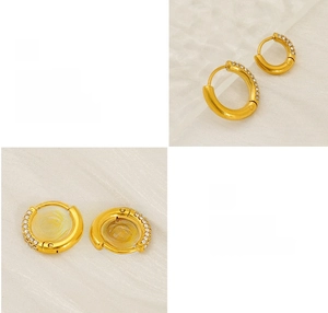 Detailed macro view of 18K gold-plated stainless steel hoop earrings with sparkling cubic zirconia