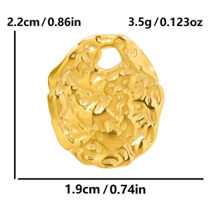 Irregular 304 stainless steel gold hammered oval pendant with size and weight markers