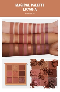 Campioni su braccio della palette di nove ombretti nude opachi e shimmer su varie tonalità di pelle
