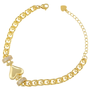 18K gold plated copper heart bracelet with cubic zirconia accents on a white background