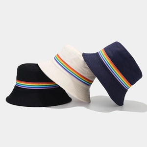 Bucket Hat Cotton Rainbow Stripe Webbing Sun Protection Foldable Summer Outdoor Travel Casual For Women Men Fashion