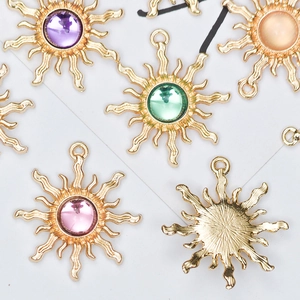 Golden sun flower alloy pendants with colorful jelly gemstones for DIY jewelry making