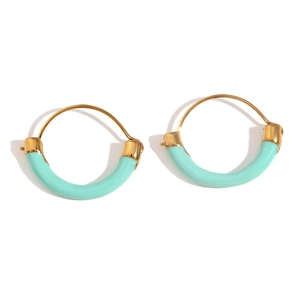 Minimalist 18K gold plated stainless steel hoop earrings with mint green enamel charm
