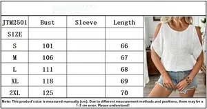 Detailed size chart for women off-shoulder hollow out batwing sleeve t-shirt in cm