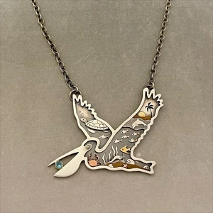 Vintage Bird And Forest Pendant Necklace Stainless Steel Enamel Animal Jewelry With Blue Gemstone For Women Men