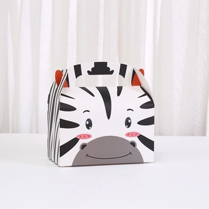 Boîte à pâtisserie carrée minimaliste avec motif zèbre et détails rouges