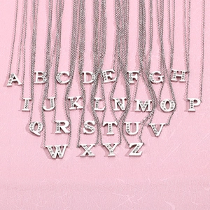 Letter Pendant Necklace Stainless Steel Capital Initial Cubic Zirconia Inlaid Silver Tone Minimalist Jewelry For Women