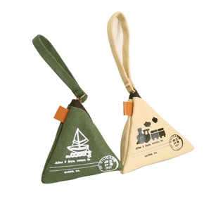Porte-monnaie rétro en toile triangulaire avec imprimés vintage en vert armée et blanc