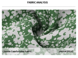 Close-up of green floral acrylic fabric texture showing weave and material detail