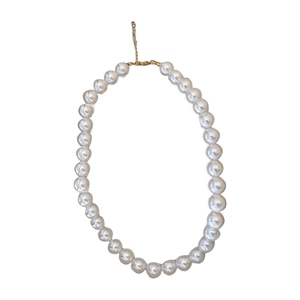 French vintage style large pearl necklace with golden clasp and adjustable chain extender