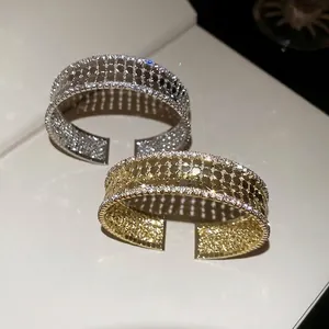 Sparkling multi-layer hollow lattice open bracelet set in gold and silver finish