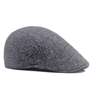 Men's winter thick padded duckbill ivy cap in dark grey textured herringbone fabric