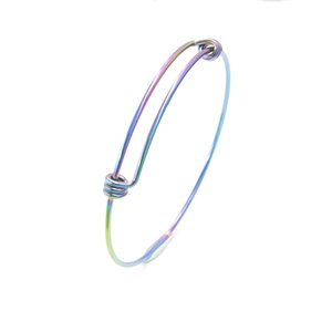 Detail of 1.8mm rainbow gradient stainless steel adjustable wire coil bracelet